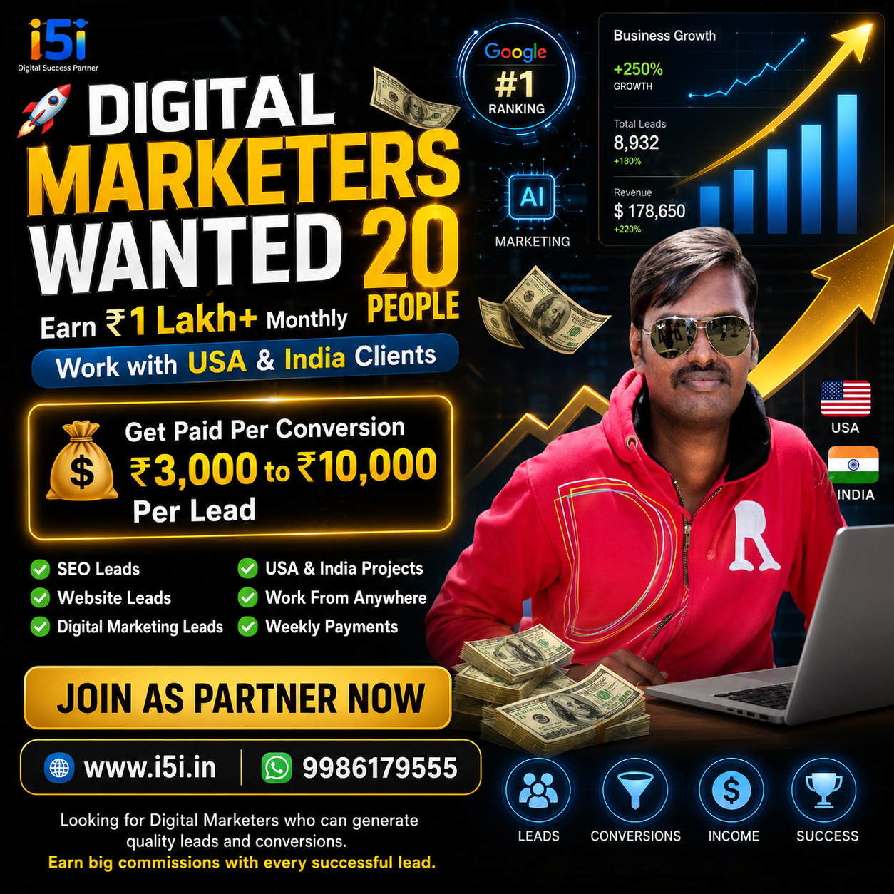 Digital Marketer wanted % basic 3k to 10k per conversion 